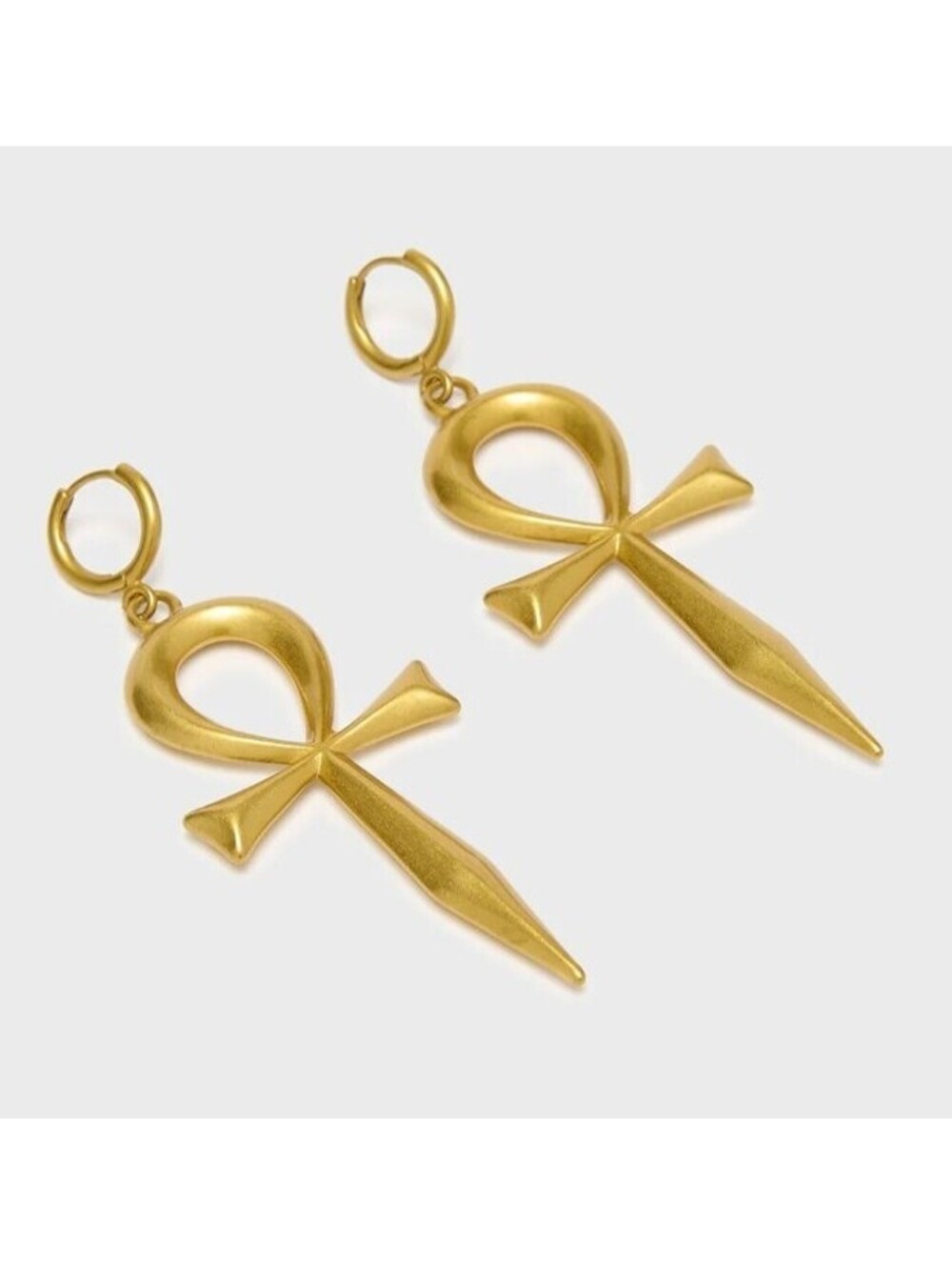 Killstar Resurrection Egyptian Ankh Gold Tone Metal Earrings NEW - Picture 3 of 4